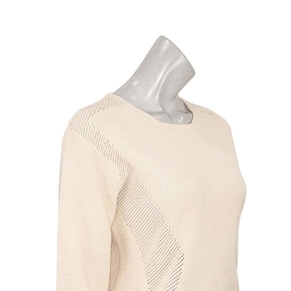 HELMUT LANG Wool Modern Borders Pullover Sweater Beige knit sz P S - Picture 10 of 11